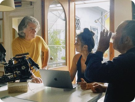 Behind the scenes: the crew filming an interview